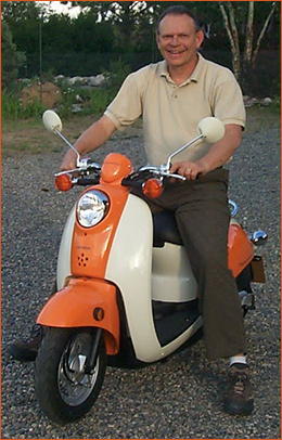 Pat Hansen on His Scooter